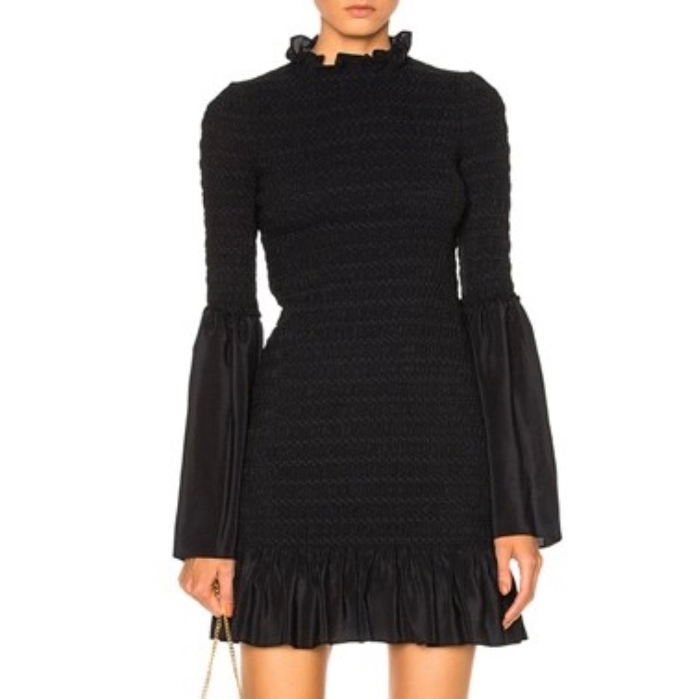 Stella McCartney Silk Rouched ruffle bottom bell sleeve Navy Dress SZ 4